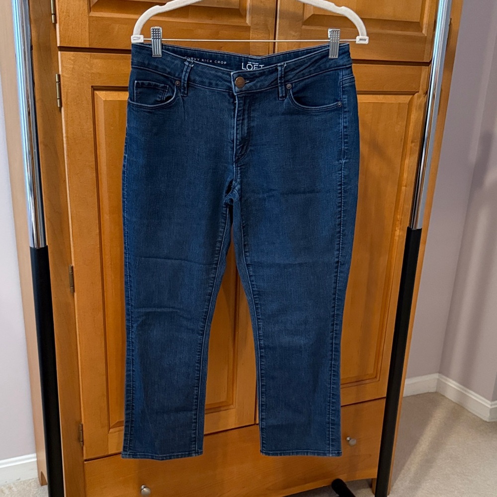 LOFT Dark Blue Cropped 24in inseam Straight Leg Jeans for Women